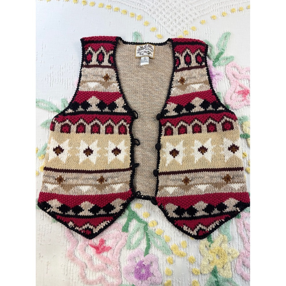 Heirloom Collectibles Vintage 1994 Southwestern Knit Sweater Vest Red Tan Mens M